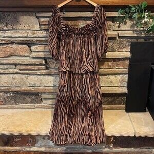 Ganni Georgette Tigers Eye Square-neck Pleated Dress